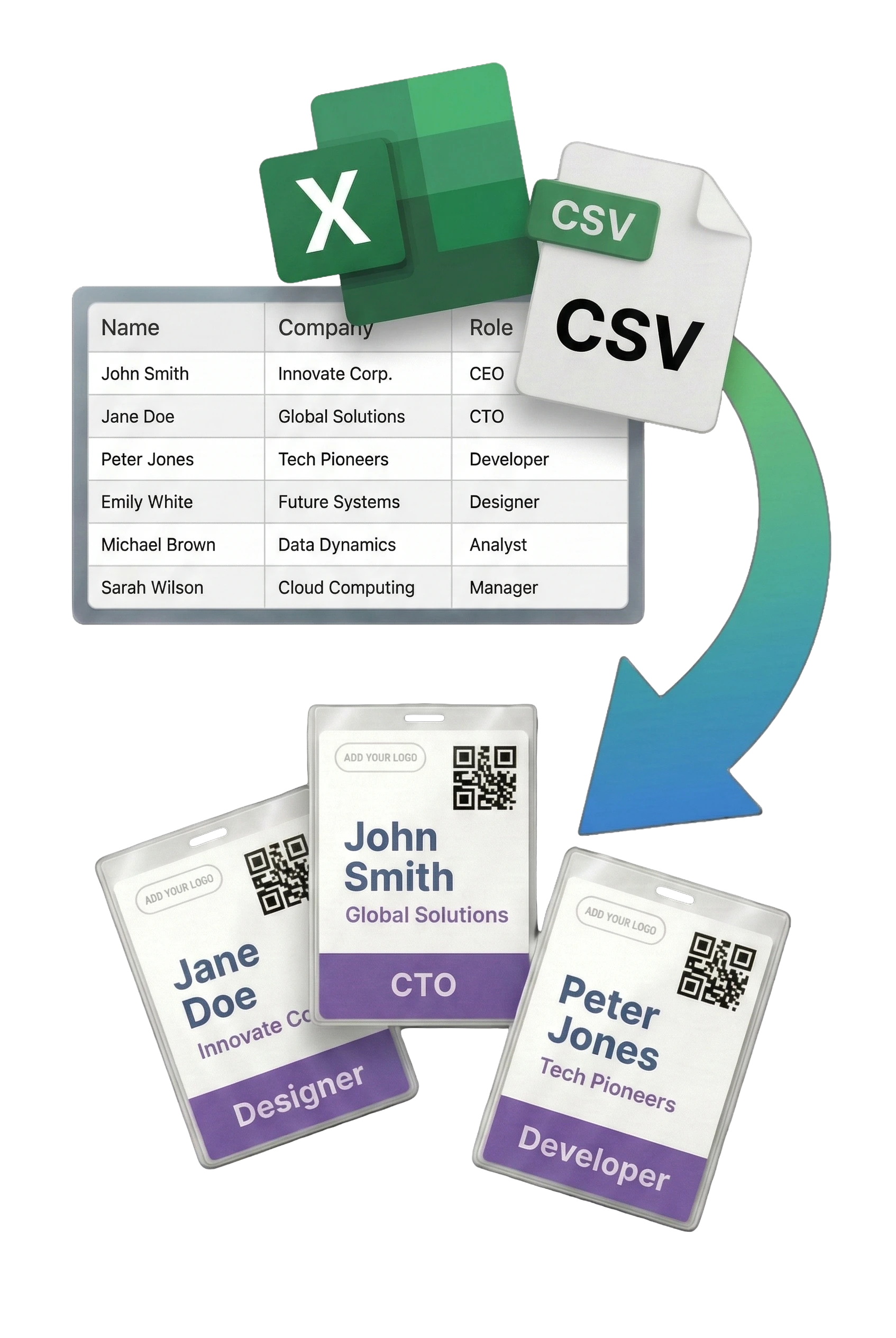 Ready-to-print name badges from Excel and CSV